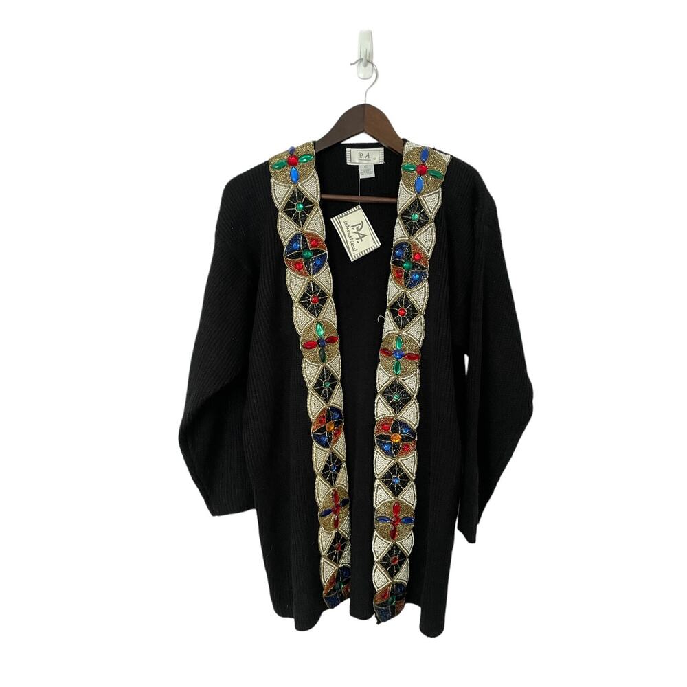 Vintage‎ PA International Black Beaded Cardigan Sweater Size S NOS